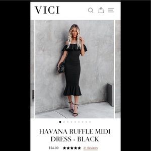 HAVANA RUFFLE MIDI DRESS - BLACK size small